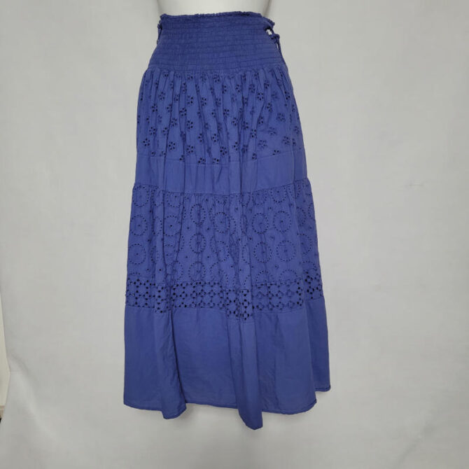 jupe coton longue bleu femme grande taille avec ceinture élastique