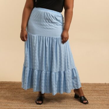 jupe coton longue bleu femme grande taille avec ceinture élastique