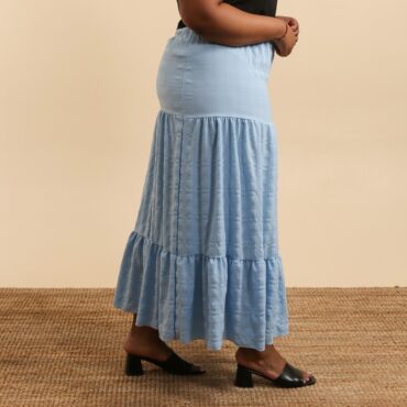 jupe coton longue bleu femme grande taille avec ceinture élastique 44 à 60