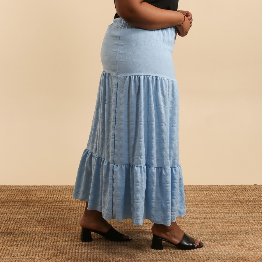 jupe coton longue bleu femme grande taille avec ceinture élastique 44 à 60