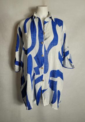 Chemise longue femme grande taille coton motif bleu