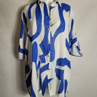 Chemise longue femme grande taille coton motif bleu