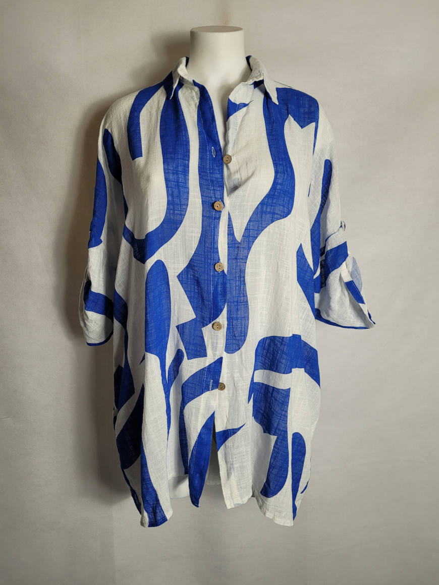Chemise coton motif bleu femme grande taille