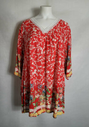 Tunique longue floral rouge femme ronde