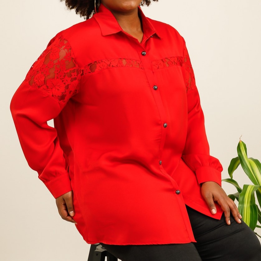 Chemise femme ample fluide femme grade taille | satinée ornée de dentelle