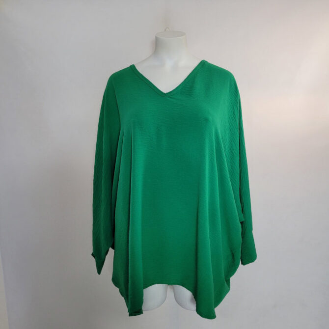 Chemisier uni femme ronde crepon vert fluide et col v coupe extra large jusqu'au 58