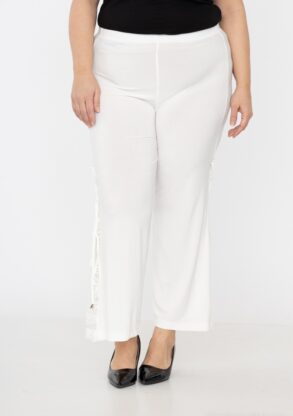 Pantalon large blanc dentelle femme ronde