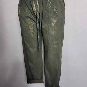Pantalon paillette kaki taille haute femme ronde