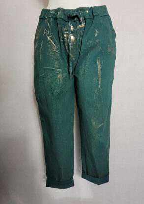 Pantalon paillette vert taille haute femme ronde