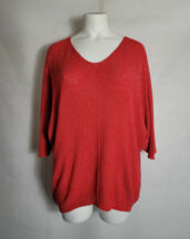 Pull fin paillette rouge femme grande taille col V