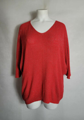 Pull fin paillette rouge femme grande taille col V