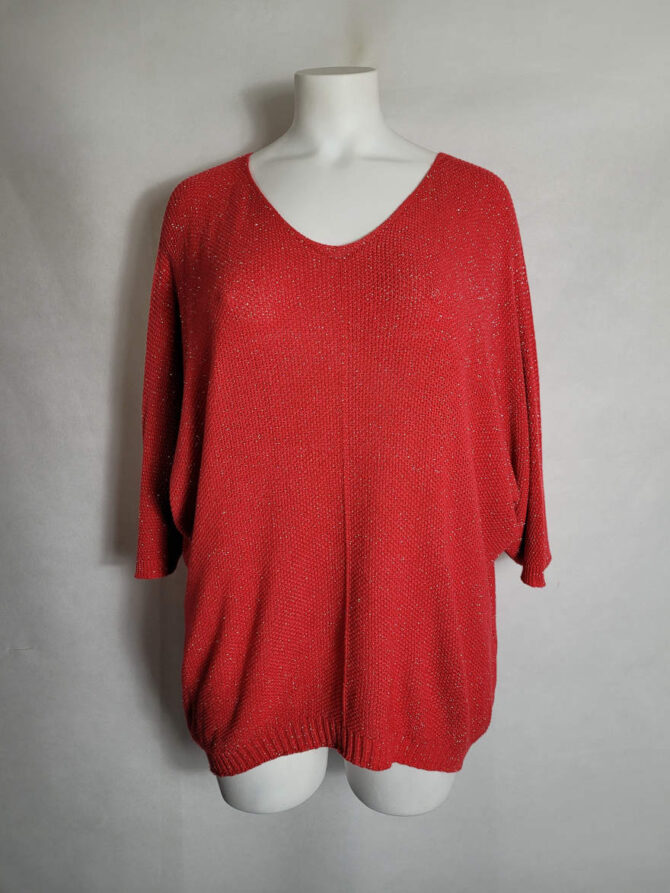 pull rouge paillette femme grande taille col V