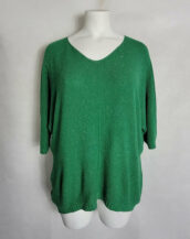 Pull fin paillette vert femme grande taille col V