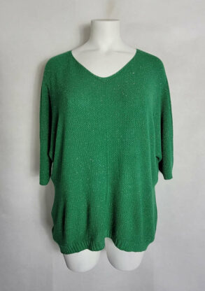 Pull fin paillette vert femme grande taille col V