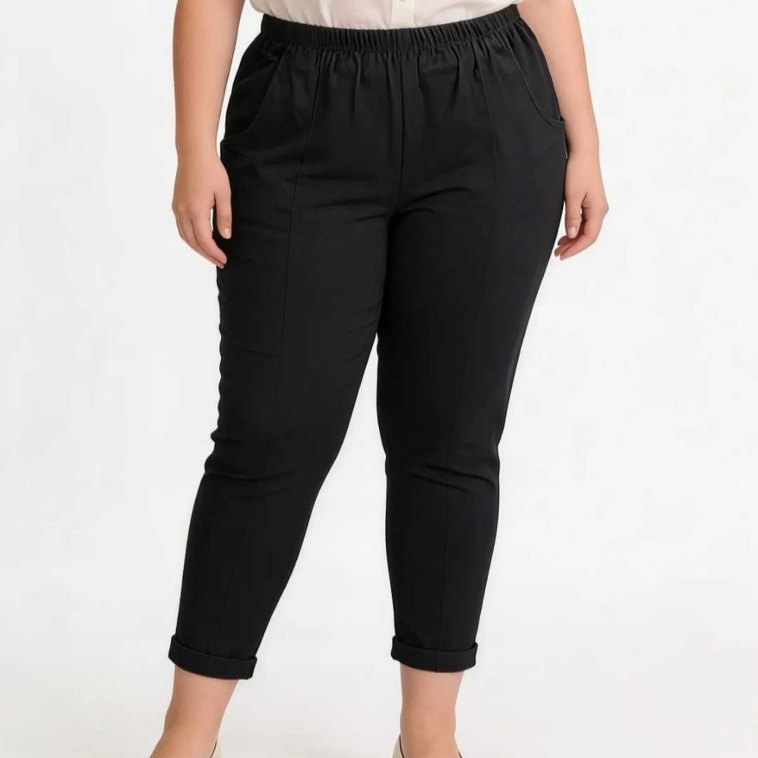 pantalon carotte femme chic noir taille haute elastique pour ronde