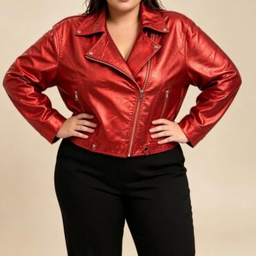 Veste en simili cuir femme rouge grande taille