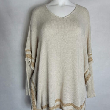 Pull poncho beige paillette femme grande taille