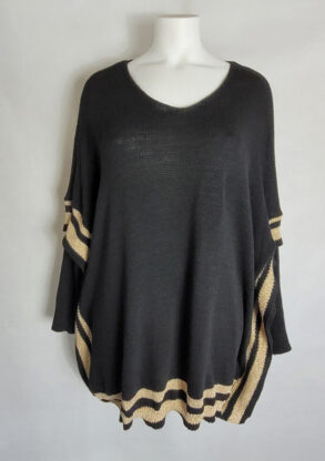 Pull poncho noir paillette femme grande taille col V