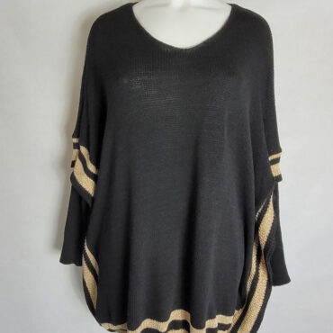 Pull poncho noir paillette femme grande taille col V