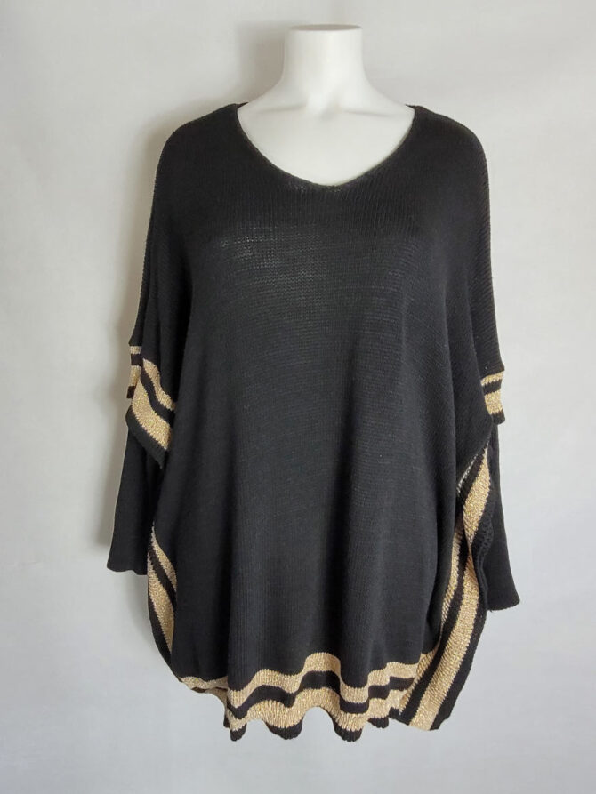 Pull poncho noir paillette femme grande taille col V
