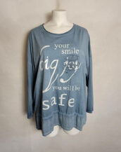 Tshirt long oversize bleu femme grande taille