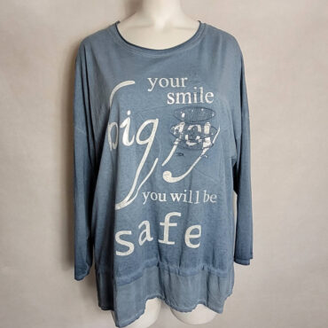 Tee shirt manches longue femme. Tshirt long oversize bleu femme grande taille