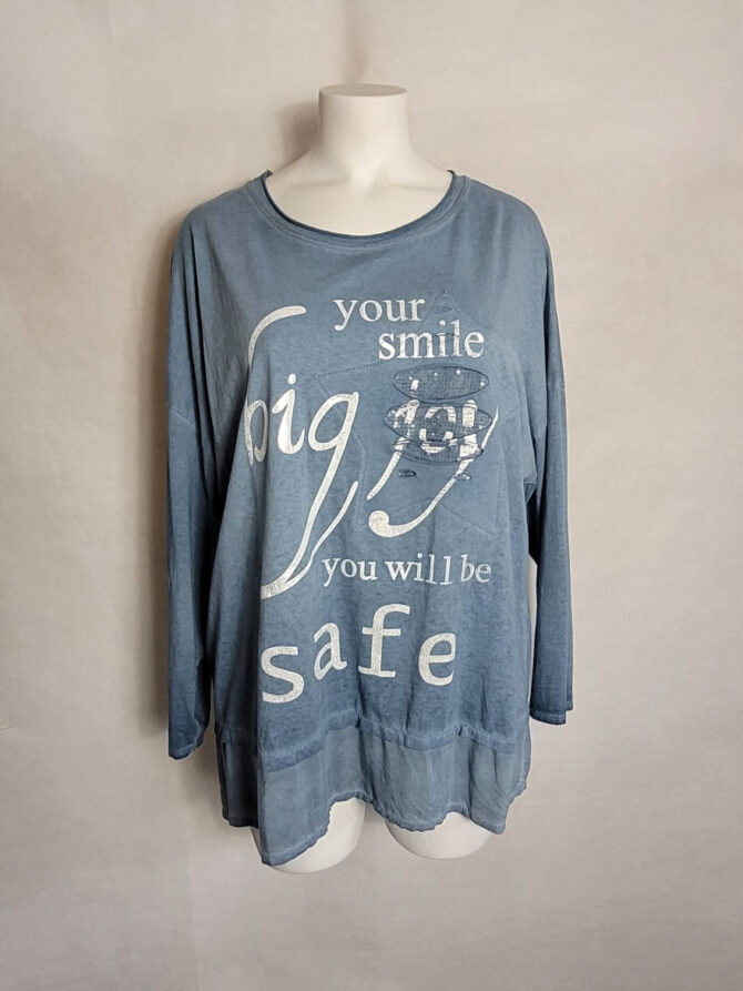 Tee shirt manches longue femme. Tshirt long oversize bleu femme grande taille
