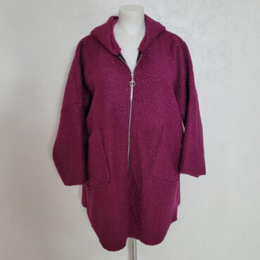 Manteau lainage à capuche grande taille couleur prune manches longues