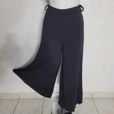Pantalon jupe culotte large laine plissée taille élastique femme