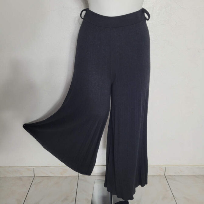 Pantalon jupe culotte large laine plissée taille élastique femme