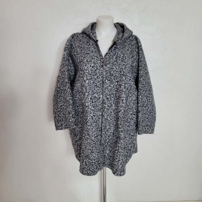 Manteau en laine femme gris grande taille coupe trapèze original