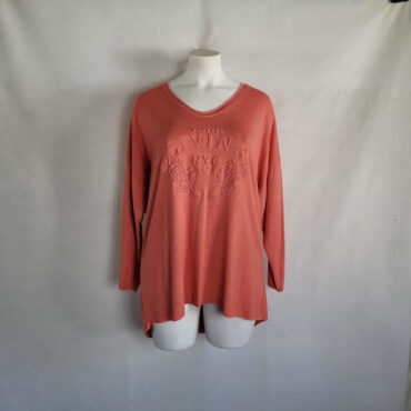pull long grande taille femme col rond et coupe droite uni avec motif