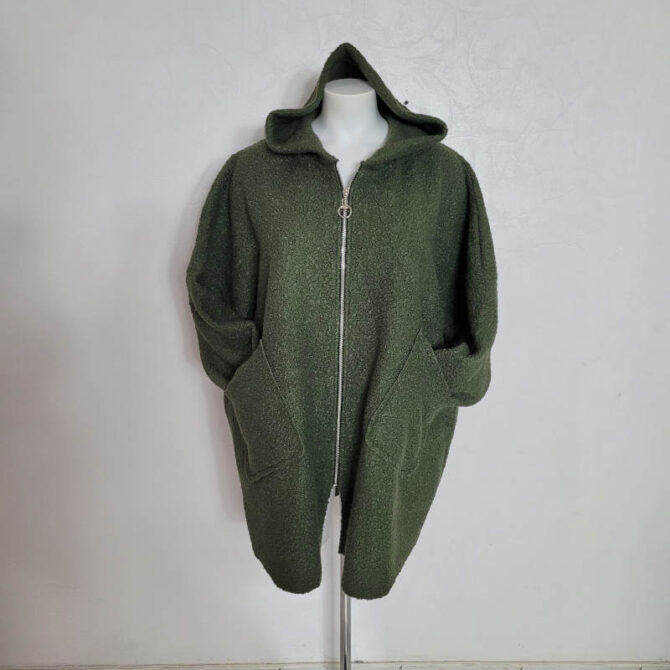 Manteau court manteau court drap de laine kaki femme​ – Image 3