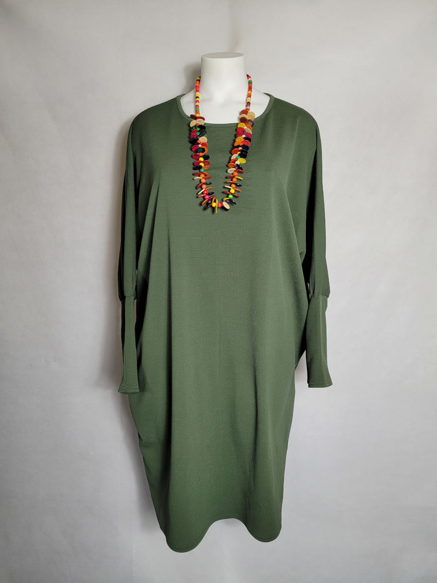 Robe Fleurie Kaki Taille Unique (36-42) - Style évasé, Manches Longues - Neuf Avec étiquettes