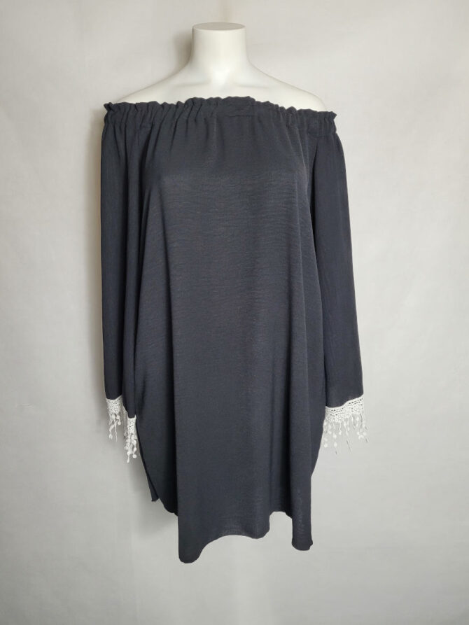 Tunique chic noir col rond elastique femme ronde