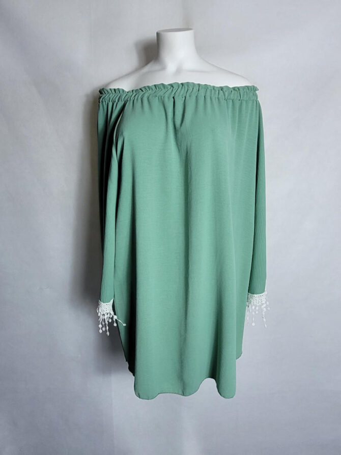 Tunique chic vert col rond elastique femme ronde