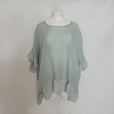hauts grande taille femme en lin gris coupe ample avec manches courtes larges
