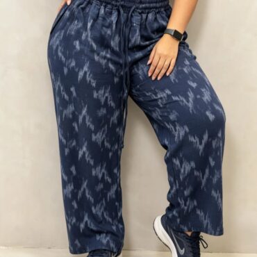 pantalon original femme​ ronde bleu à motif