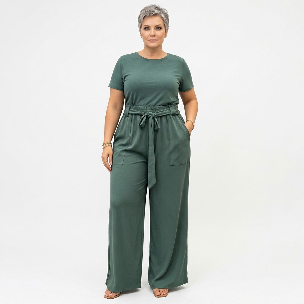 Une femme senior portant une jupe-culotte verte de grande taille