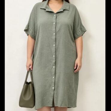 robe chemise kaki grande taille col v manches courte