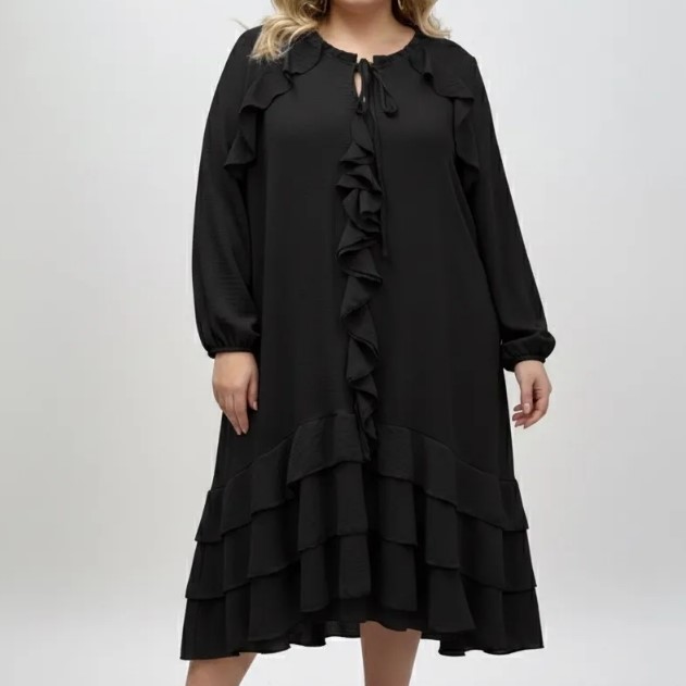 robe longue noir fluide évasée et manches longue