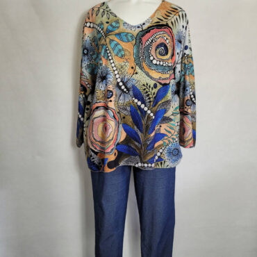 idée look : Pull doux original grande taille et pantalon jean taille haute confortable