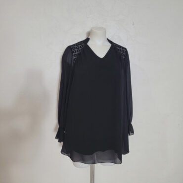 Chemisier blouse noir femme grande taille à manche longue bouffante et col v| chemisiers et tuniques femme