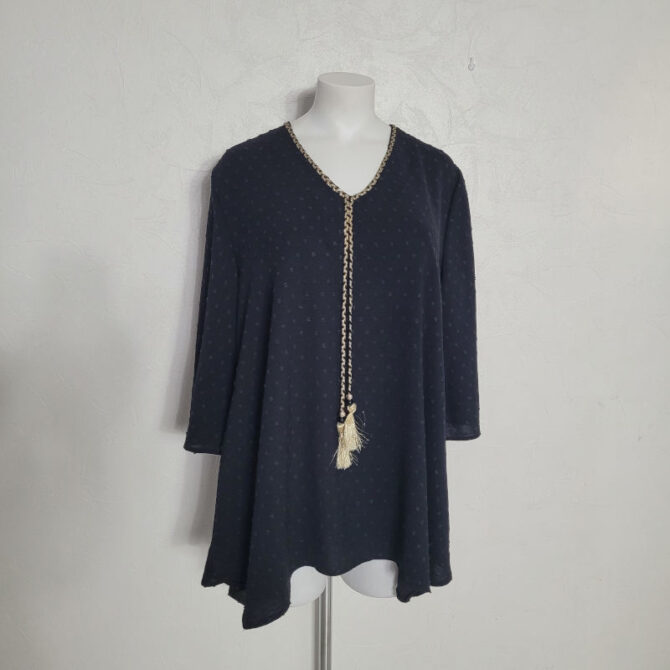Chemisier blouse noir femme grande taille à manche 3 4 et col v| chemisiers et tuniques femme chic pour cerenonie