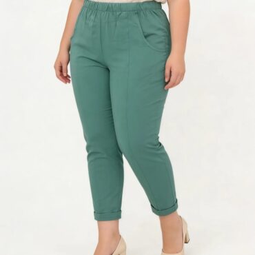 pantalon chino femme grande taille ceinture elastique tissu extensible couleur verte