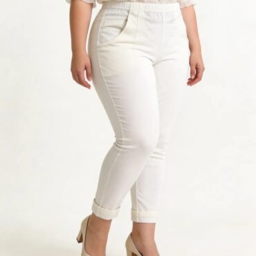 pantalon carotte grande taille femme blanc taille elastique