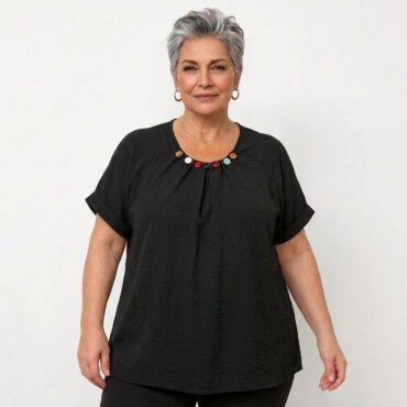 Chemisier noir femme chic grande taille à manche 3 4 et col v| chemisiers et tuniques femme chic pour cerenonie | vetement pour femme ronde style boho