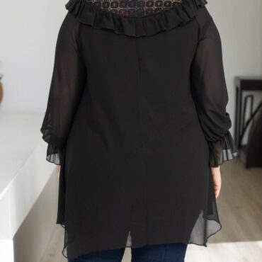 Chemisier blouse noir femme grande taille à manche longue bouffante et col v| chemisiers et tuniques femme jusqu'au 58