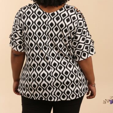 aut femme noir et blanc manches longues ajustable Mode femmes rondes 44 à 58