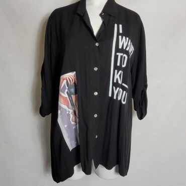 chemise noire femme grande taille. Habit Chemise grande taille noir motif original pour femme